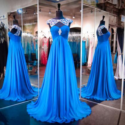 Blue Chiffon Formal Dresses Scoop C..