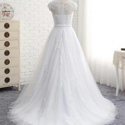 Charming White A Line Prom Dresses Tulle Cap..