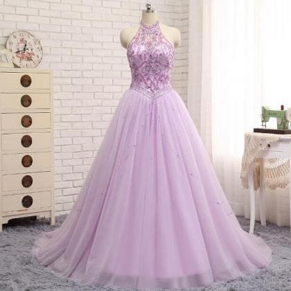 Charming Lilac A Line Prom Dresses Tulle Beaded..