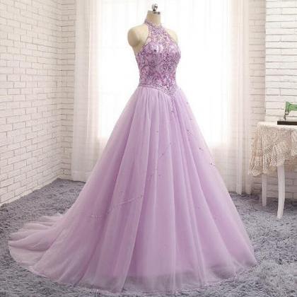 Charming Lilac A Line Prom Dresses Tulle Beaded..