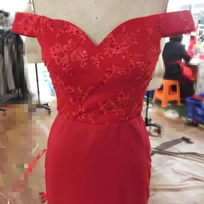 Sexy Red Evening Dresses With Off The Shoulder..