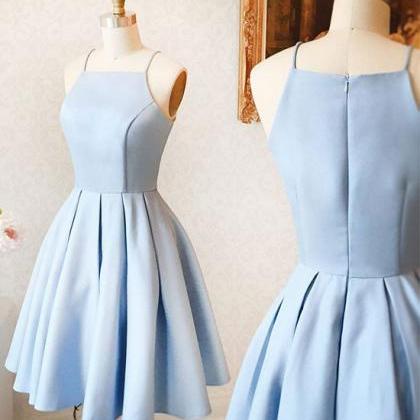2019 Sexy Short Light Blue Satin Prom Dress ,..