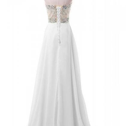 Elegant Sweetheart White Evening Dresses, A Line..