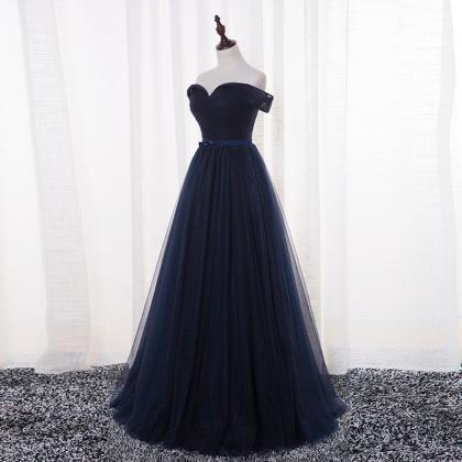 Sexy Navy Blue Tulle Prom Dresses Featuring Off..