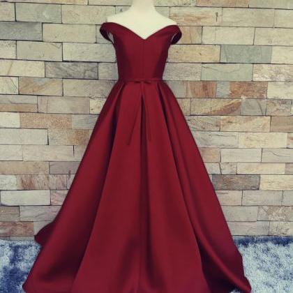 Burgundy A Line Prom Dresses Satin Off The..