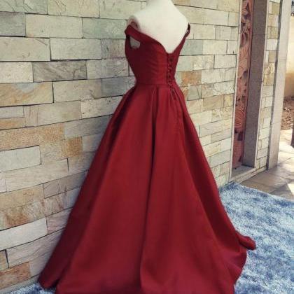 Burgundy A Line Prom Dresses Satin Off The..