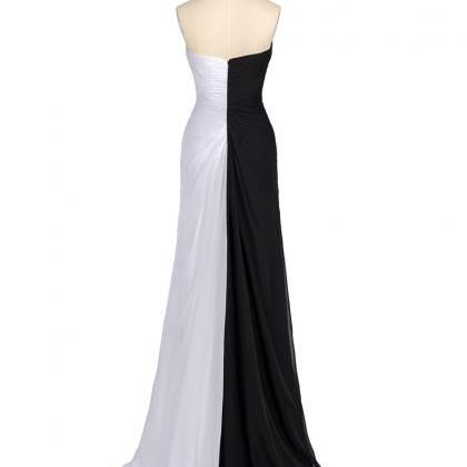 Black And White Long Chiffon Formal Gown Featuring..