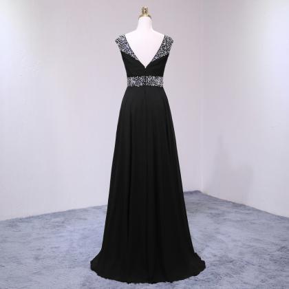 Sexy Long Black Prom Dresses Featuring V Neckline..