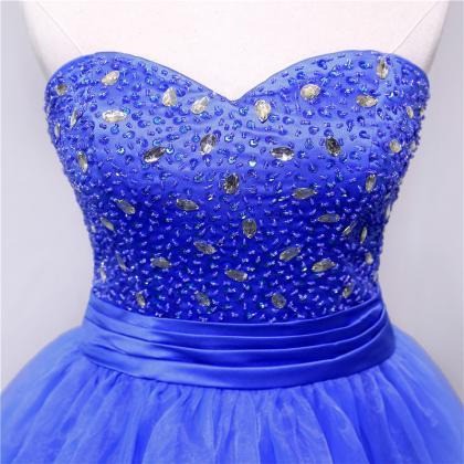Blue Strapless Organza Long Prom Dress With..