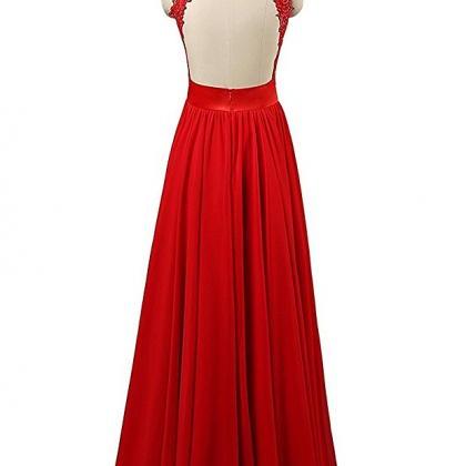 Red V Neck A Line Backless Bridesmaid Dress,floor..