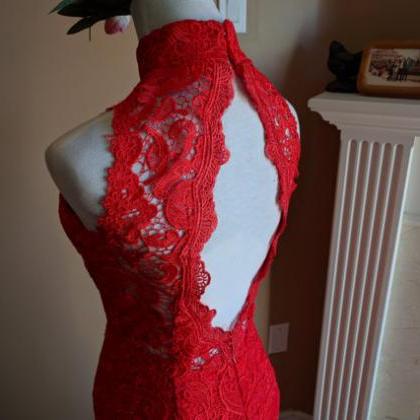 Sexy Red Backless Mermaid Formal Dress,red Lace..