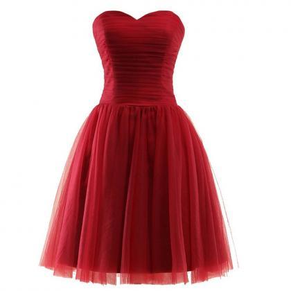Short Red Tulle Homecoming Dress With Sweetheart..