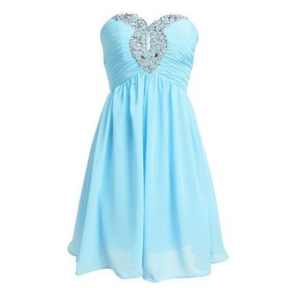 Light Blue Chiffon Homecoming Dress With Beaded..