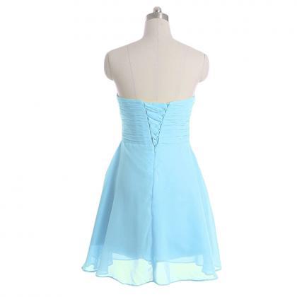 Light Blue Chiffon Homecoming Dress With Beaded..