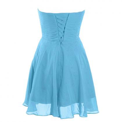 Light Blue Rhinestone Chiffon Homecoming Dress..