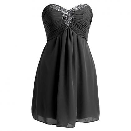 Black Ruched Chiffon Sweetheart Short A-line..