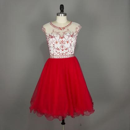 Sexy Short Red Beaded Short Prom Dr..