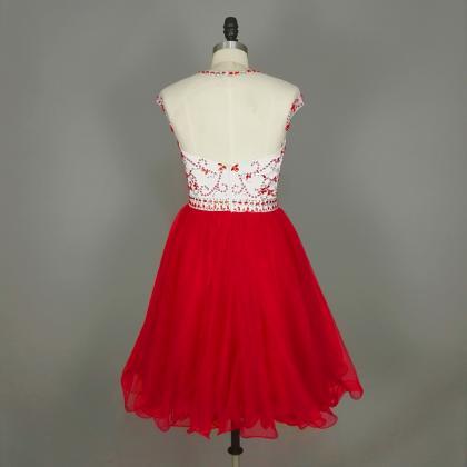 Sexy Short Red Beaded Short Prom Dr..