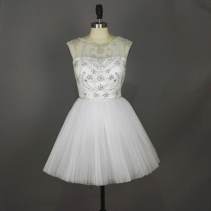 White Organza Rhinestone Homecoming Dress,sexy..