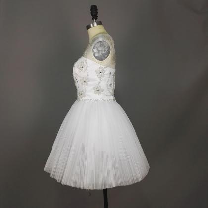 White Organza Rhinestone Homecoming Dress,sexy..