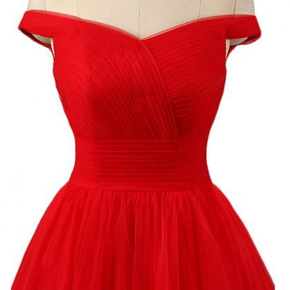 Long Red Tulle Formal Dresses Featuring V Neck -..