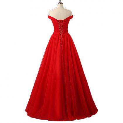 Long Red Tulle Formal Dresses Featuring V Neck -..