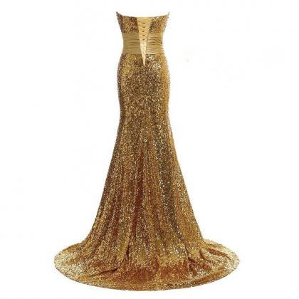 Sparkly Gold Bridesmaid Dress,floor Length Mermaid..