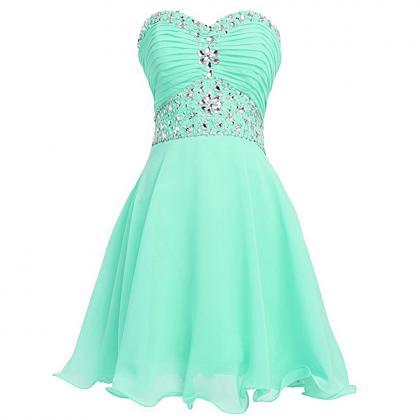 Mini Sweetheart Mint Green Chiffon Evening Dress ,..