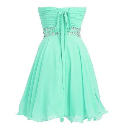 Mini Sweetheart Mint Green Chiffon Evening Dress ,..