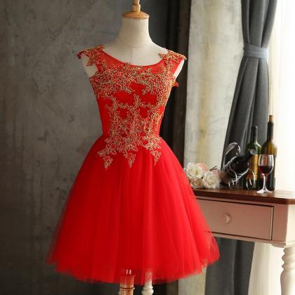 Short Red Bridesmaid Dress,short A Line Lace..