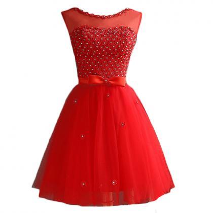 Short Tulle Prom Dress With Belt And Rhinestone..