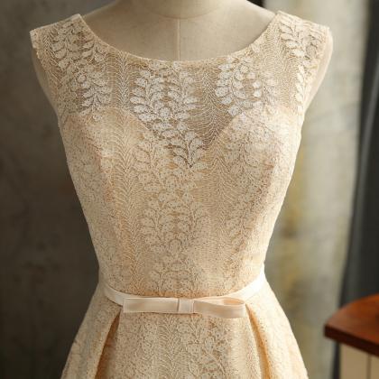 Charming Champagne Lace Short Bridesmaid Dress..