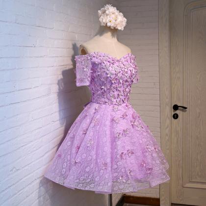 Floral Purple V Neck Short Prom Dresses ,..