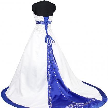 Royal Blue Wedding Dresses Long Satin Halter..