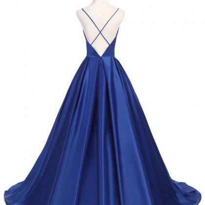 Straplesss Royal Blue Prom Dresses With Open..