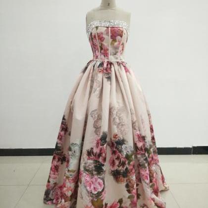 Charming Print Dress Beaded Sweetheart Neckline..