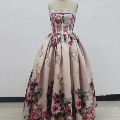 Charming Print Dress Beaded Sweetheart Neckline..