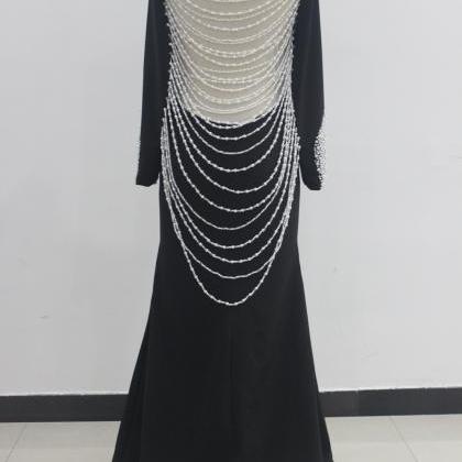 Luxury Long Sleeve Black Mermaid Prom Dresses With..