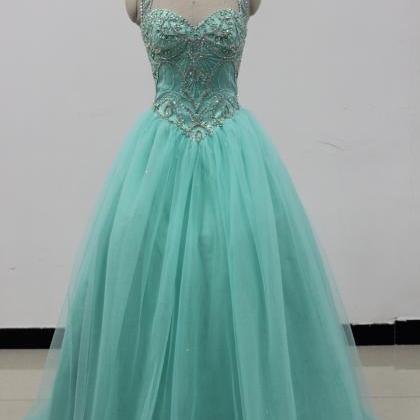 2019 Turquoise Tulle Evening Dress Beaded..