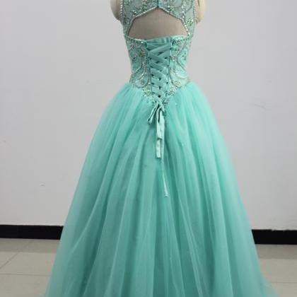 2019 Turquoise Tulle Evening Dress Beaded..