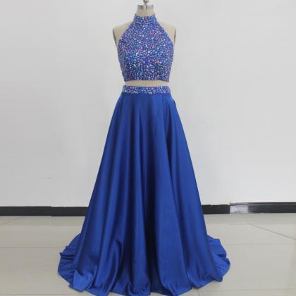 Royal Blue Long Satin A-line Formal Dress..
