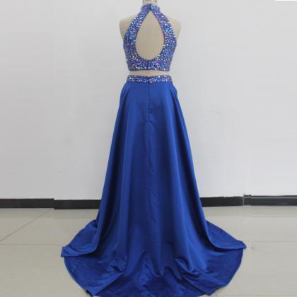 Royal Blue Long Satin A-line Formal Dress..