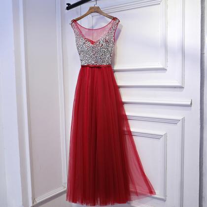 Scoop Sheer Tulle A-line Long Prom Dress, Evening..