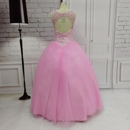 Custom Made Pink Backless Ball Gown Formal Dresses..