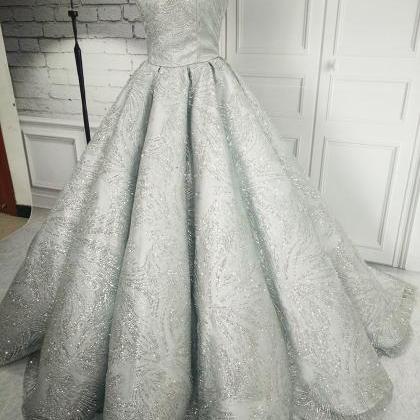 Luxury Ball Gown Grey Sparkly Weddi..