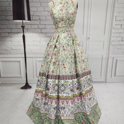 Long Elegant Print Floral Prom Dresses With High..