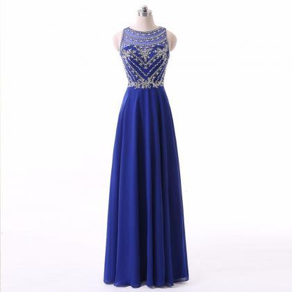 Luxury Royal Blue A Line Chiffon Prom Dress With..
