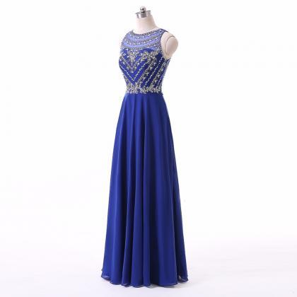 Luxury Royal Blue A Line Chiffon Prom Dress With..