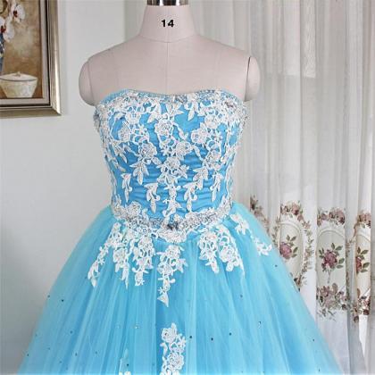 Ball Gown,blue Prom Dresses, Sexy Prom..