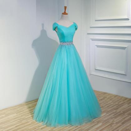 Elegant Long Blue Prom Dresses Featuring Cap..